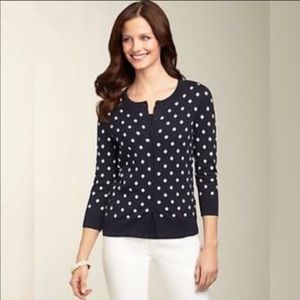 NWOT Talbots Navy and White Dotted Cardigan
